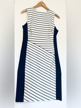 Ralph Lauren Black and White Striped Midi Sheath Dress